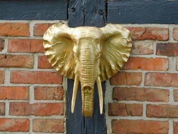 Wandornament - polystone - olifant - goud - in detail