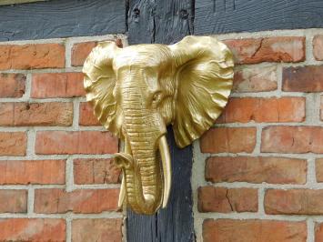 Wandornament - polystone - olifant - goud - in detail