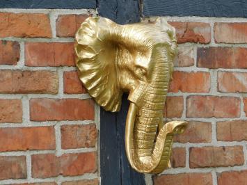 Wandornament - polystone - olifant - goud - in detail