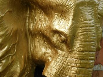 Wandornament - polystone - olifant - goud - in detail