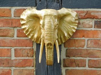 Wandornament - polystone - olifant - goud - in detail