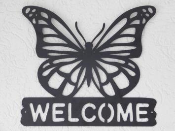 Metalen wandornament - vlinder - 'welcome' - zwart