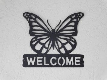 Metalen wandornament - vlinder - 'welcome' - zwart