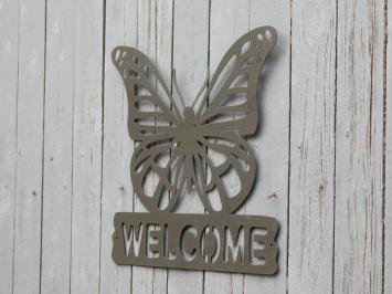 Metalen wandornament - vlinder - 'welcome' - zwart