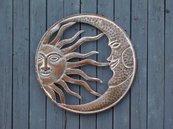 Wandornament rond metaal, Zon en Maan, buiten / tuin