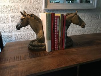 2 paardenbeelden als boekensteun, massief ijzer