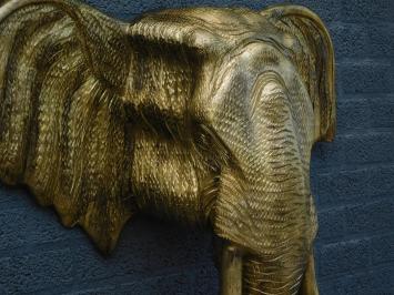 Fors wandornament van een olifant, goud-zwart look, heel groot en fors!