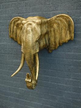 Fors wandornament van een olifant, goud-zwart look, heel groot en fors!