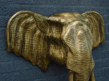 Fors wandornament van een olifant, goud-zwart look, heel groot en fors!